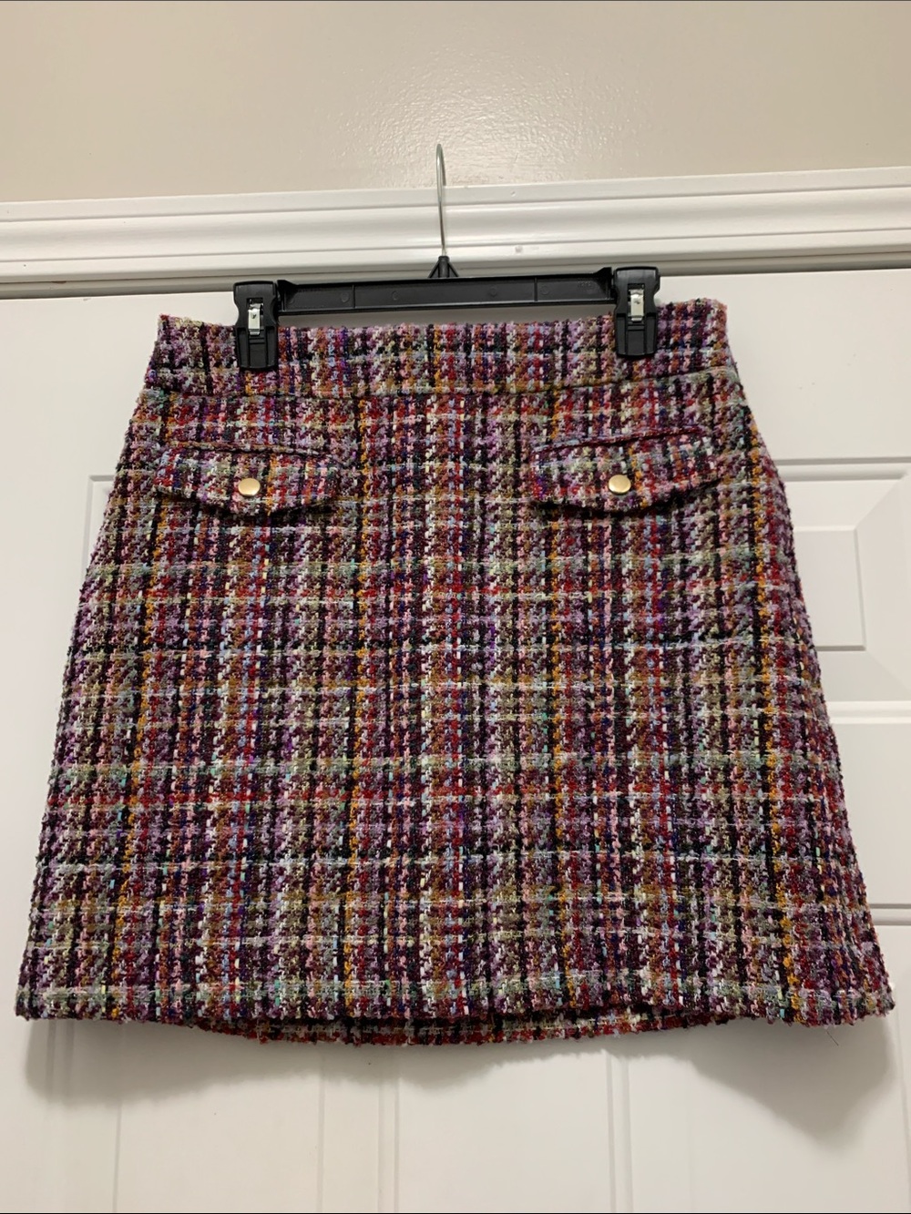 3/$15 LOFT Multicolor Tweed Mini Skirt with Gold Button Pockets Size 10 Petite